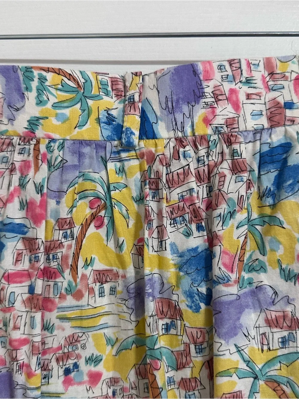 Doncaster Vintage Cotton Novelty Village Print Midi Skirt Size 10 Button Front P